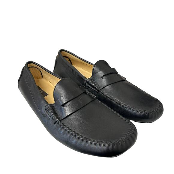 Folio New York Black Leather Slip On Driving Loafers Mens 8 - Picture 2 of 9
